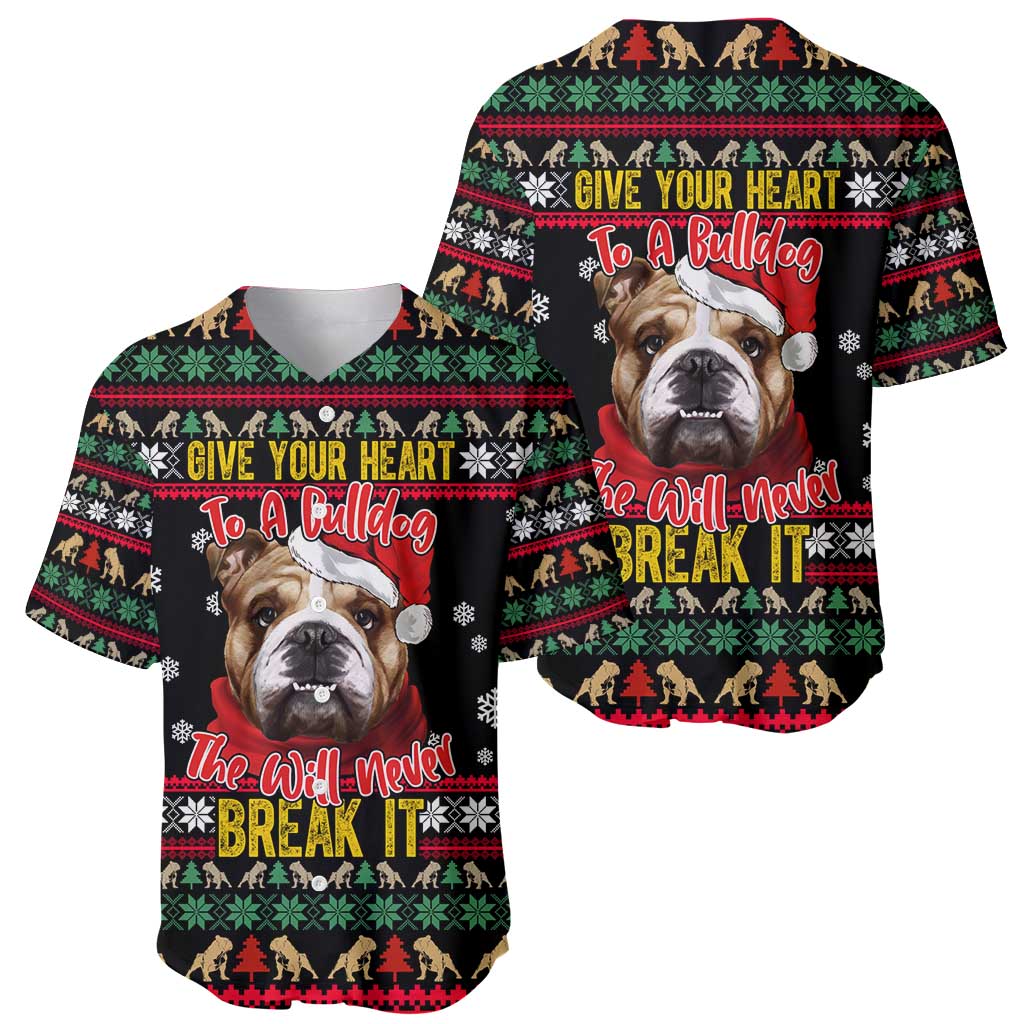 Give Your Heart Bulldog Christmas Baseball Jersey Xmas Holiday Patterns - Wonder Print Shop