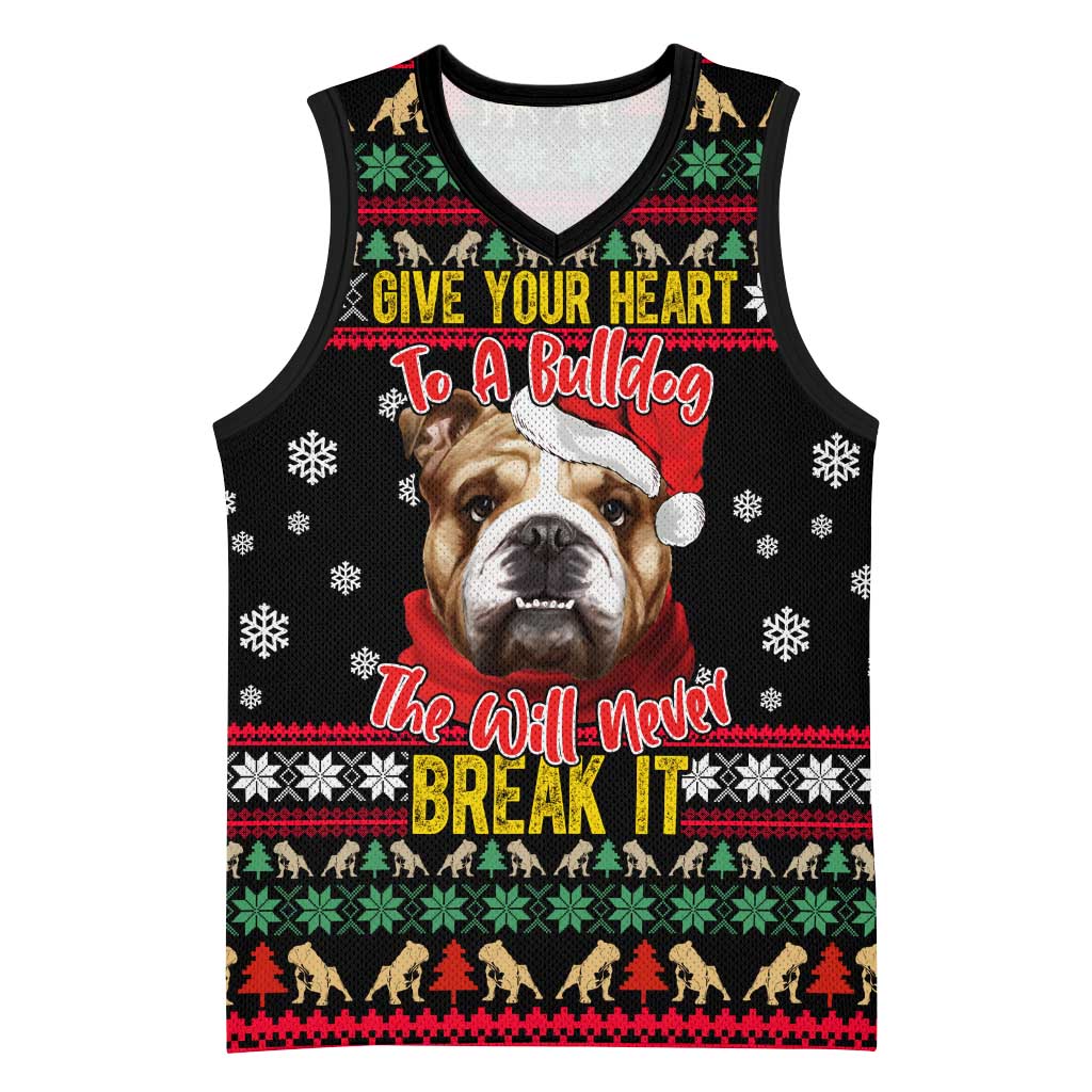 Give Your Heart Bulldog Christmas Basketball Jersey Xmas Holiday Patterns - Wonder Print Shop