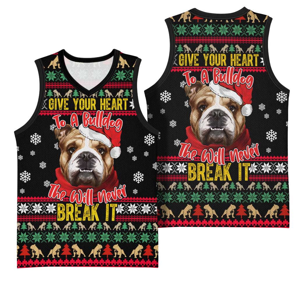 Give Your Heart Bulldog Christmas Basketball Jersey Xmas Holiday Patterns - Wonder Print Shop