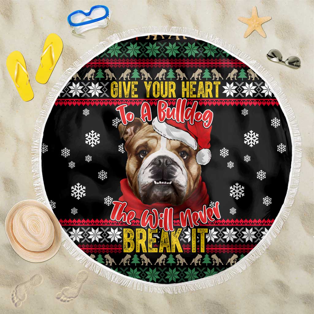 Give Your Heart Bulldog Christmas Beach Blanket Xmas Holiday Patterns - Wonder Print Shop