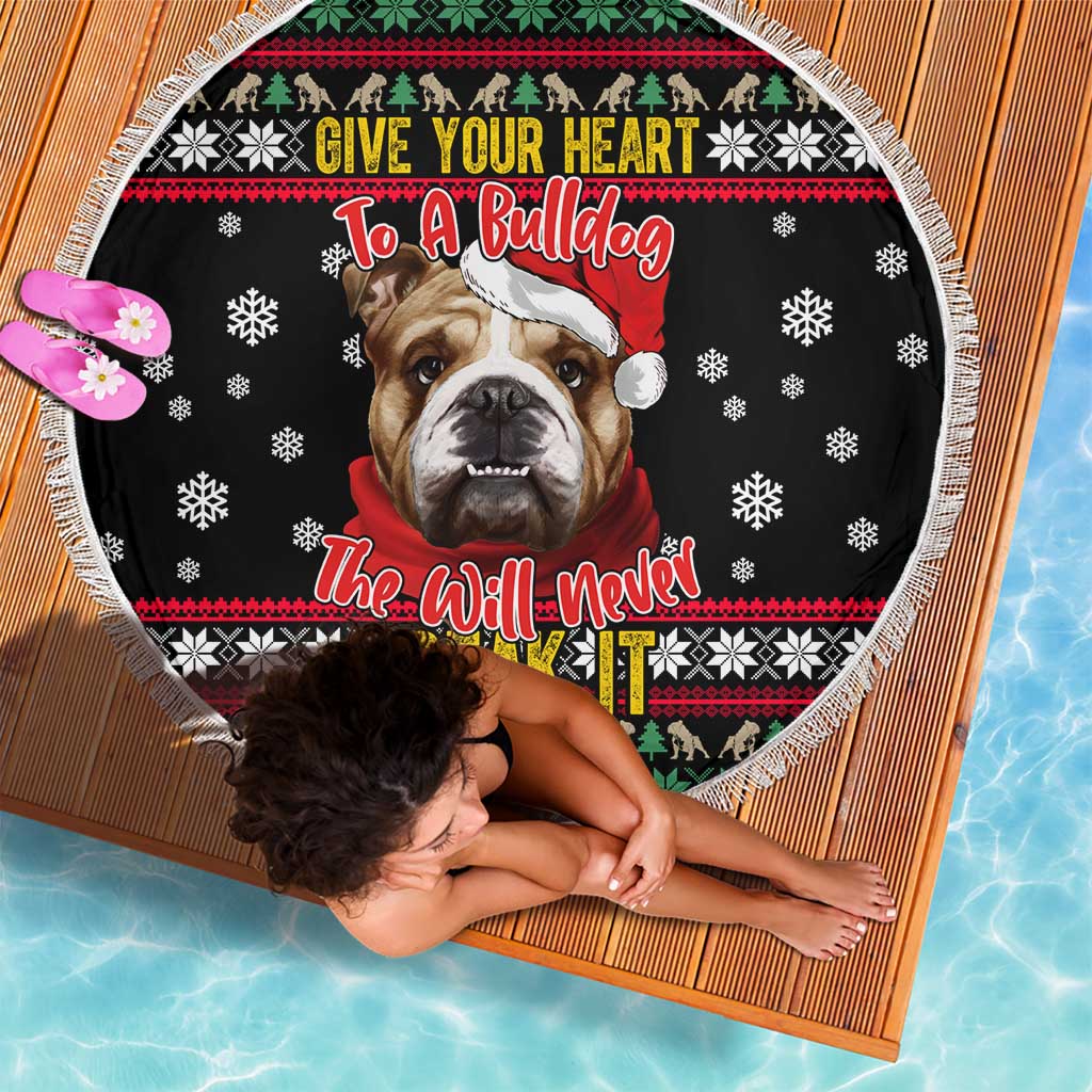 Give Your Heart Bulldog Christmas Beach Blanket Xmas Holiday Patterns - Wonder Print Shop