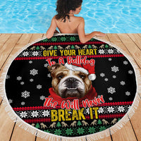 Give Your Heart Bulldog Christmas Beach Blanket Xmas Holiday Patterns - Wonder Print Shop