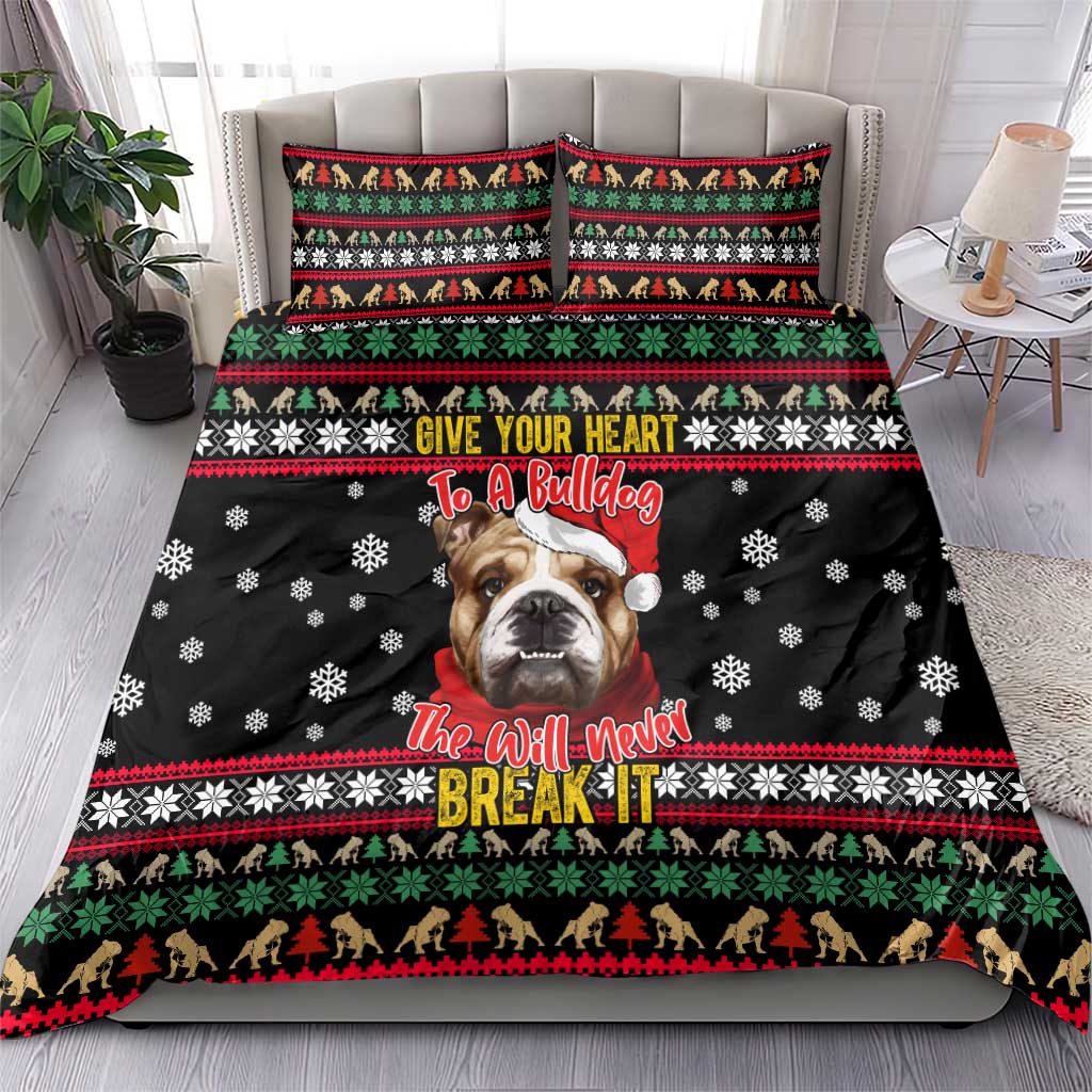 Give Your Heart Bulldog Christmas Bedding Set Xmas Holiday Patterns - Wonder Print Shop