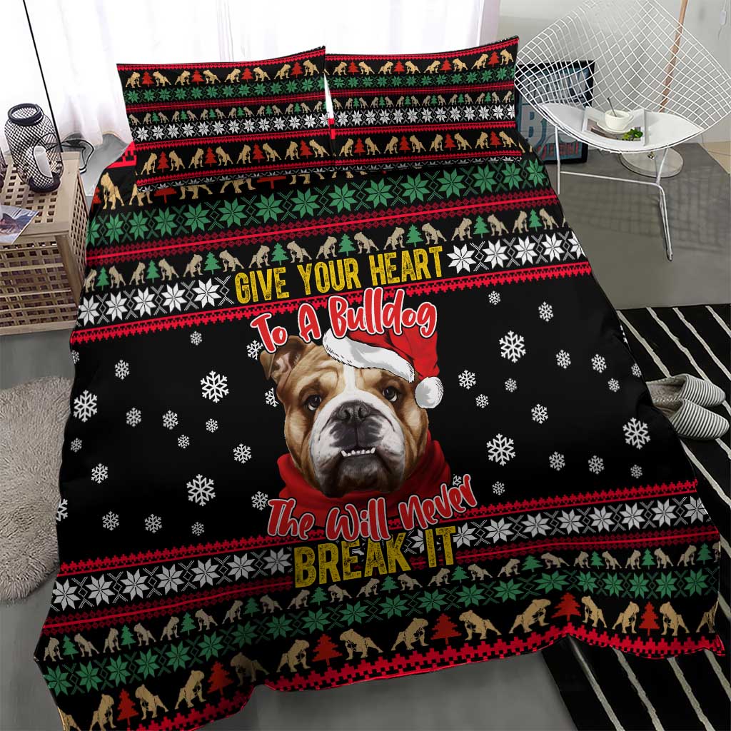 Give Your Heart Bulldog Christmas Bedding Set Xmas Holiday Patterns - Wonder Print Shop