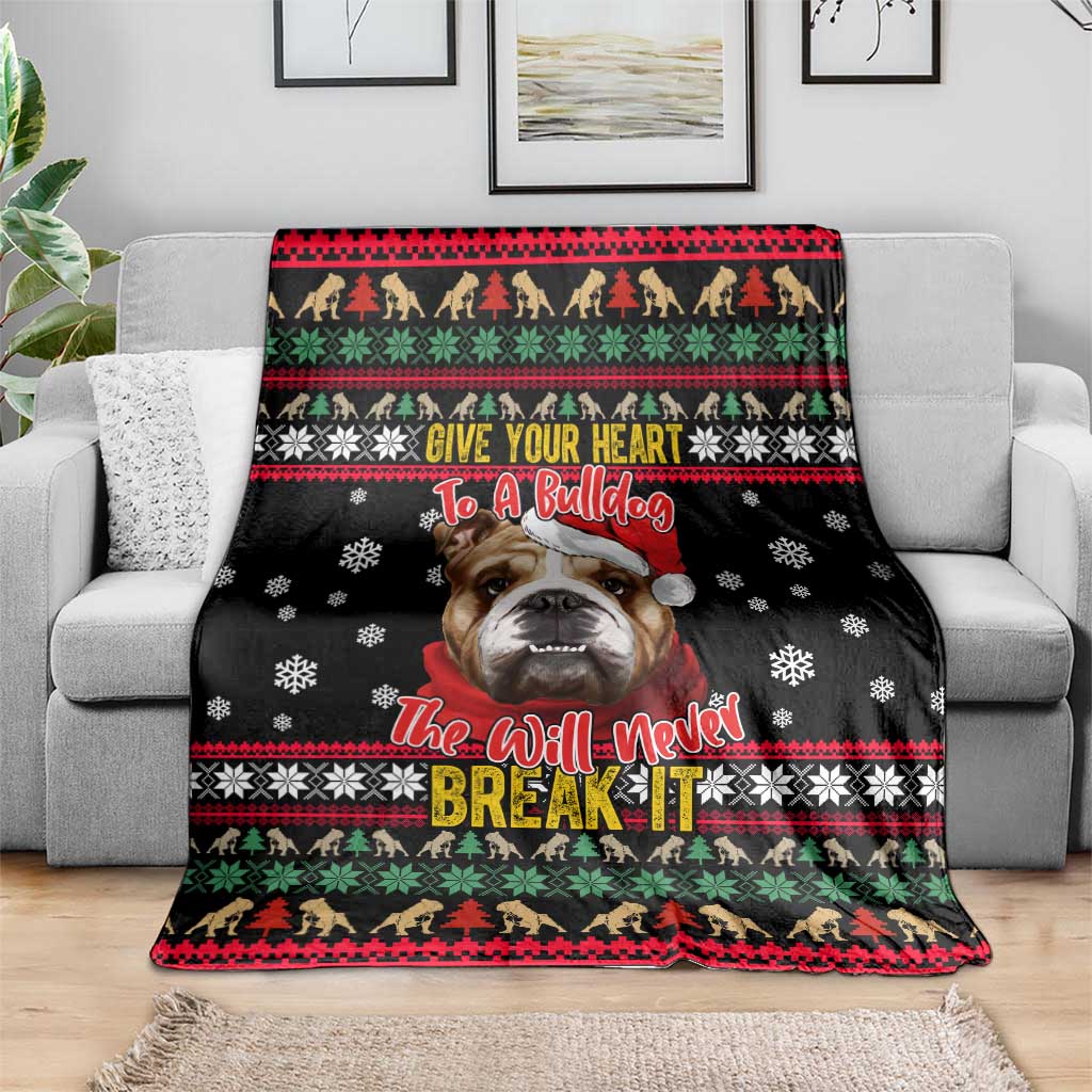 Give Your Heart Bulldog Christmas Blanket Xmas Holiday Patterns - Wonder Print Shop