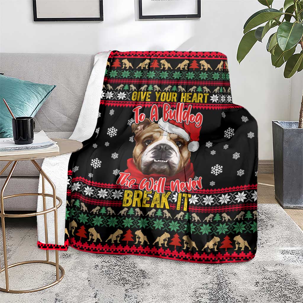Give Your Heart Bulldog Christmas Blanket Xmas Holiday Patterns - Wonder Print Shop