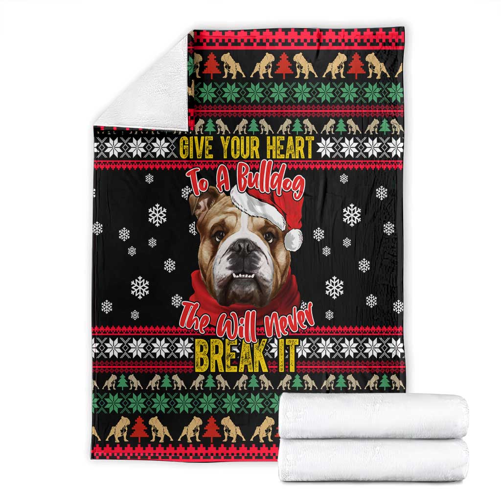 Give Your Heart Bulldog Christmas Blanket Xmas Holiday Patterns - Wonder Print Shop