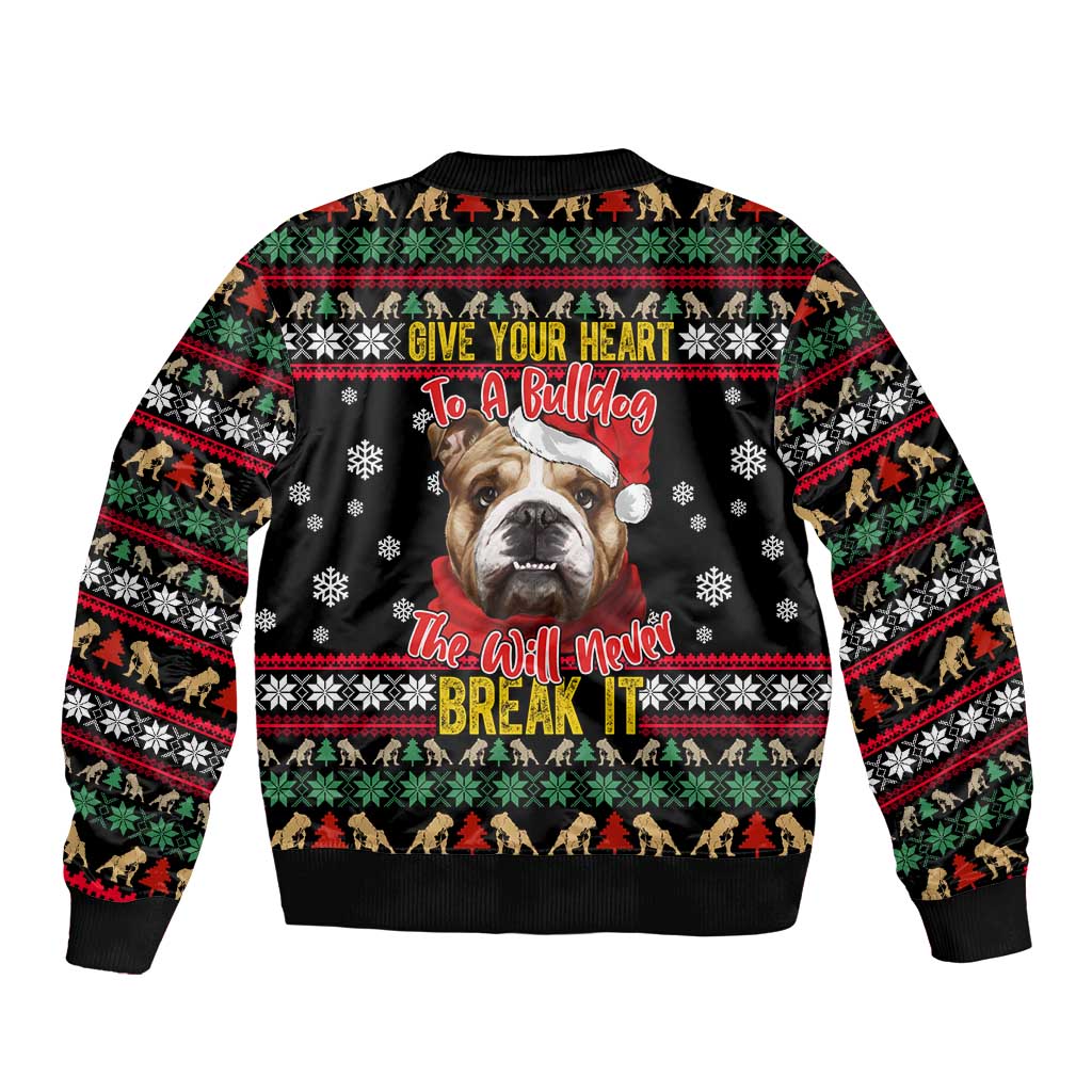 Give Your Heart Bulldog Christmas Bomber Jacket Xmas Holiday Patterns - Wonder Print Shop