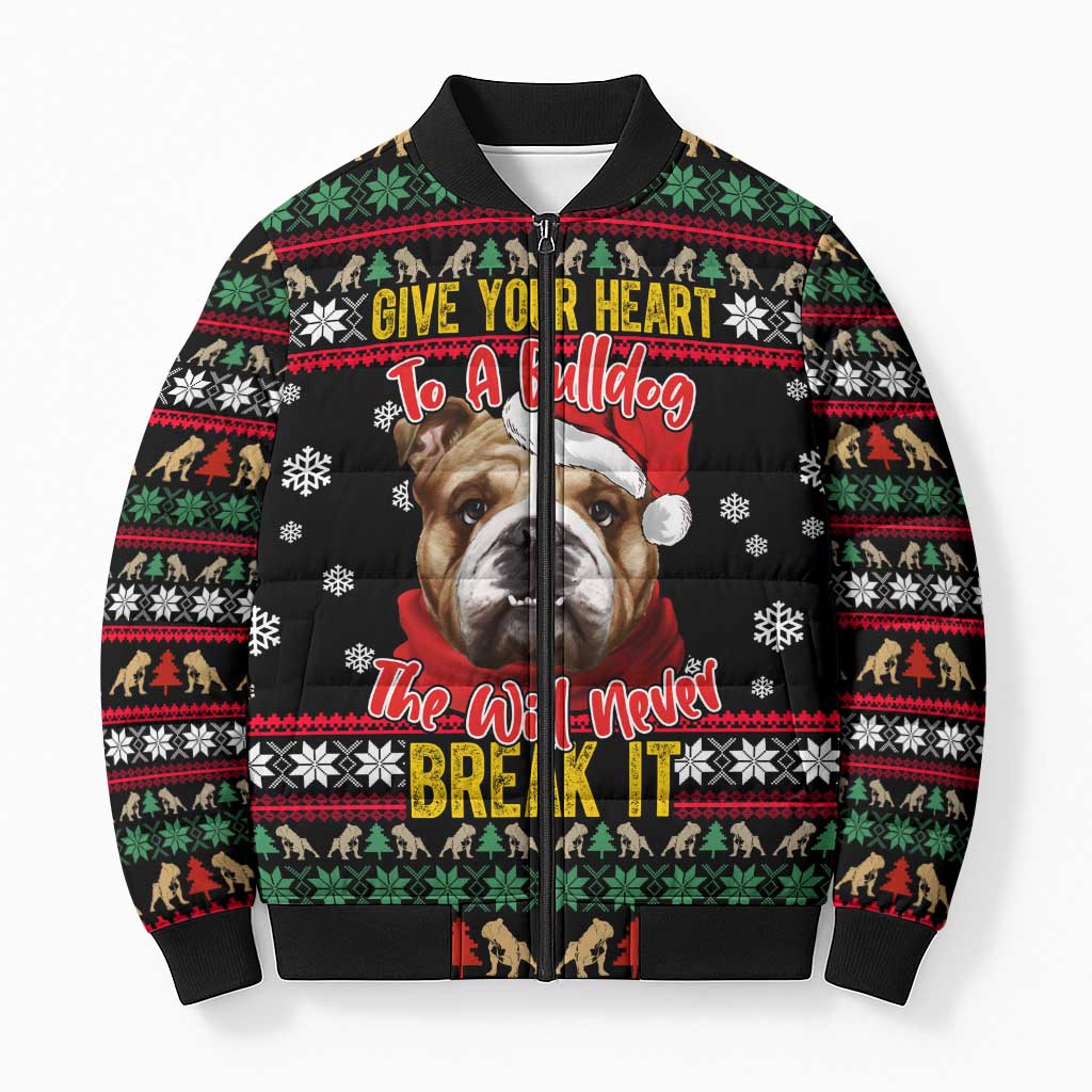Give Your Heart Bulldog Christmas Bomber Puffer Jacket Xmas Holiday Patterns - Wonder Print Shop