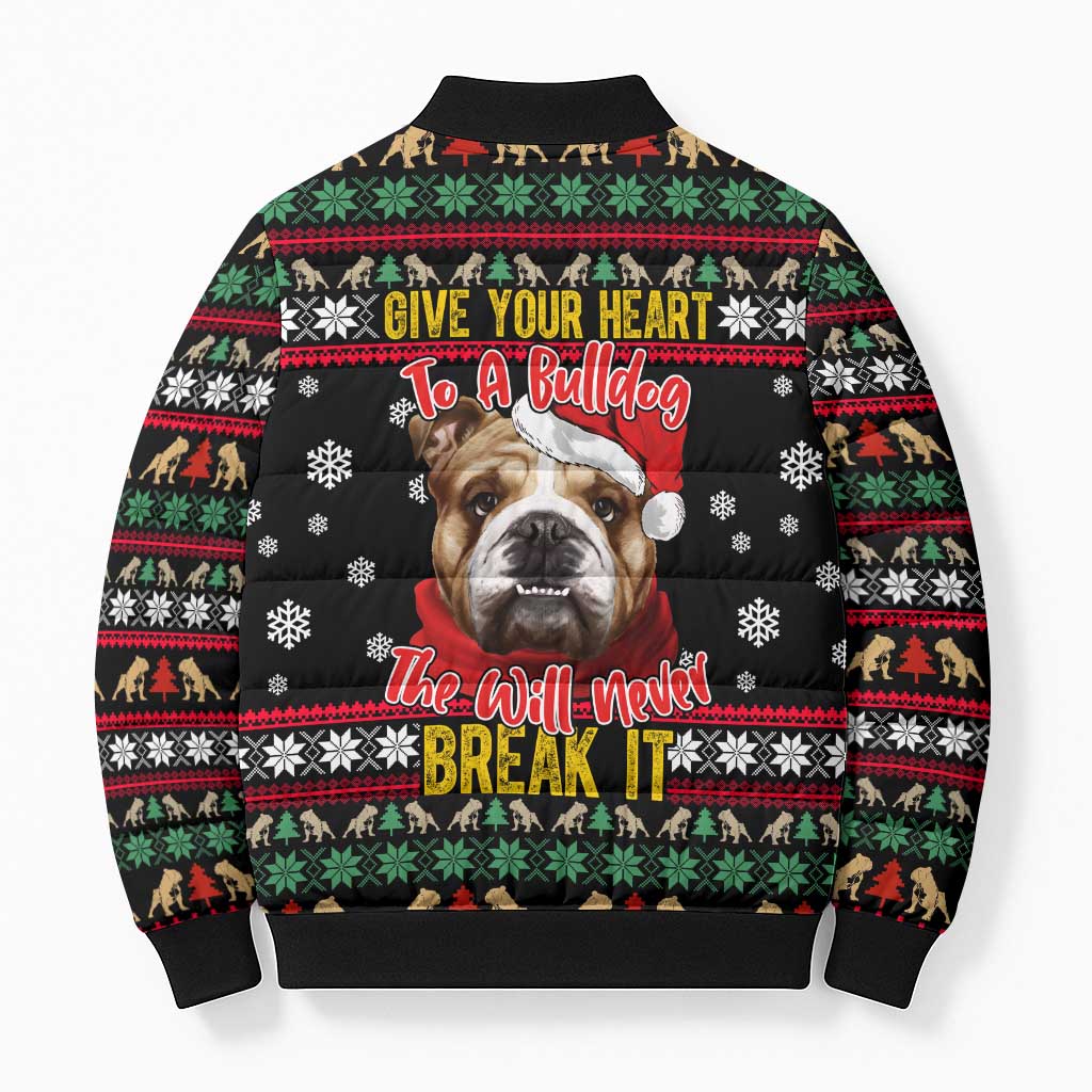Give Your Heart Bulldog Christmas Bomber Puffer Jacket Xmas Holiday Patterns - Wonder Print Shop