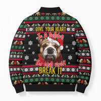 Give Your Heart Bulldog Christmas Bomber Puffer Jacket Xmas Holiday Patterns - Wonder Print Shop