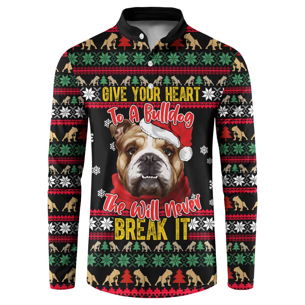 Give Your Heart Bulldog Christmas Button Sweatshirt Xmas Holiday Patterns - Wonder Print Shop
