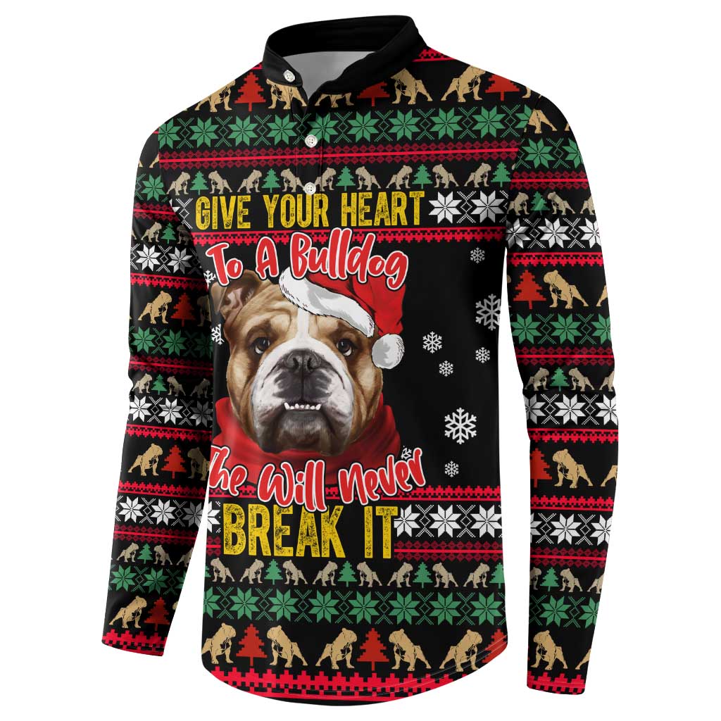 Give Your Heart Bulldog Christmas Button Sweatshirt Xmas Holiday Patterns - Wonder Print Shop