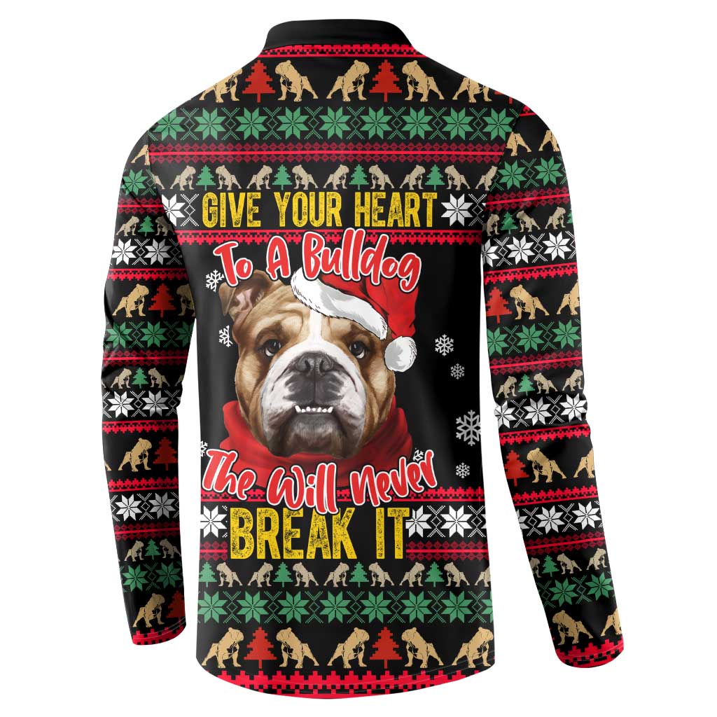Give Your Heart Bulldog Christmas Button Sweatshirt Xmas Holiday Patterns - Wonder Print Shop