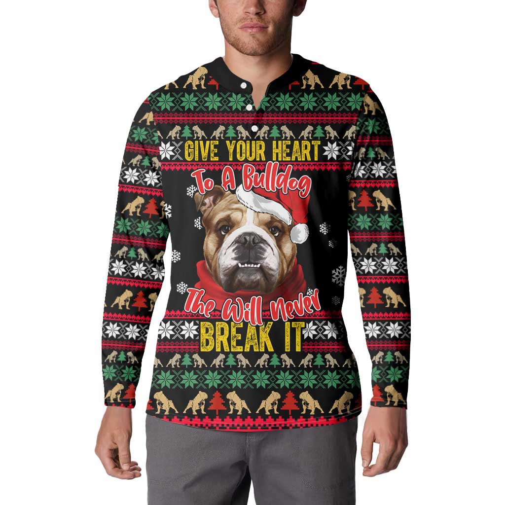 Give Your Heart Bulldog Christmas Button Sweatshirt Xmas Holiday Patterns - Wonder Print Shop