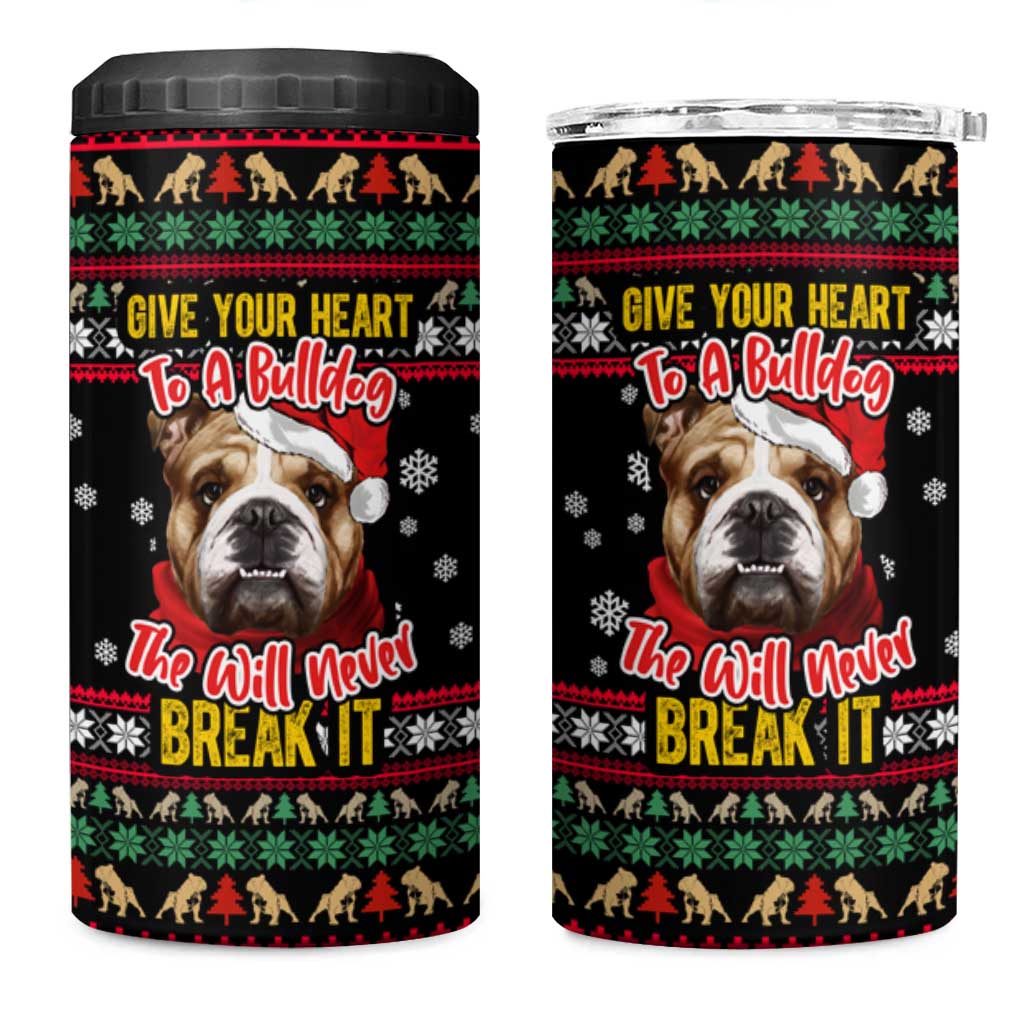 Give Your Heart Bulldog Christmas 4 in 1 Can Cooler Tumbler Xmas Holiday Patterns - Wonder Print Shop