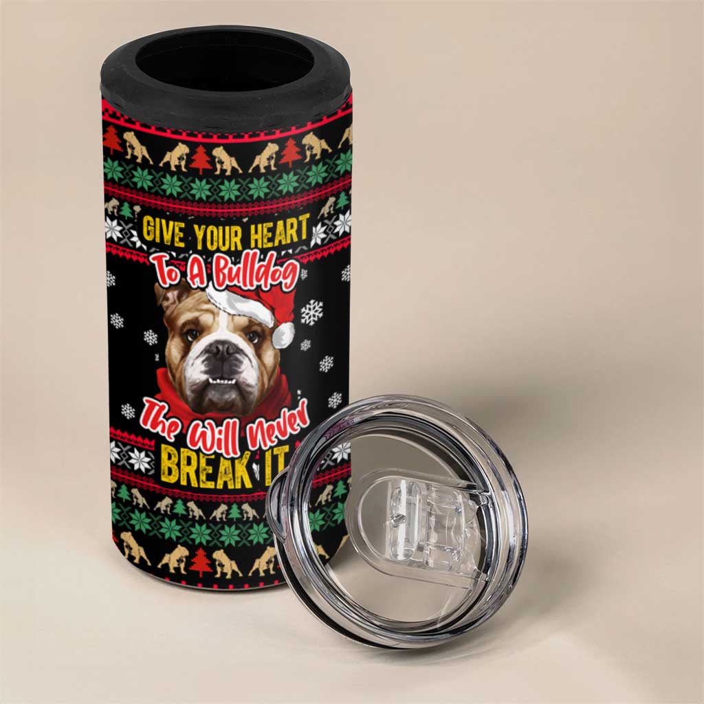 Give Your Heart Bulldog Christmas 4 in 1 Can Cooler Tumbler Xmas Holiday Patterns - Wonder Print Shop