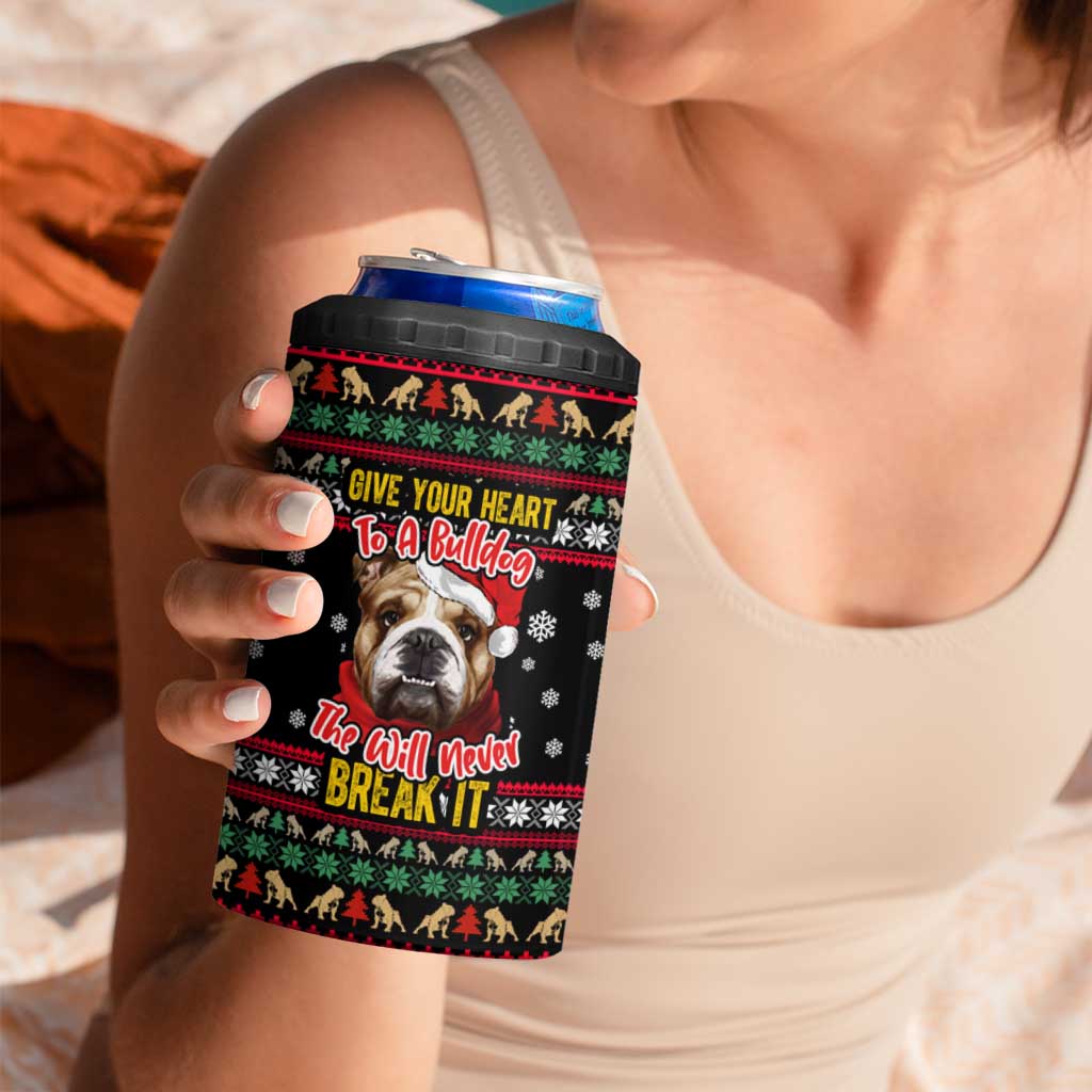 Give Your Heart Bulldog Christmas 4 in 1 Can Cooler Tumbler Xmas Holiday Patterns - Wonder Print Shop