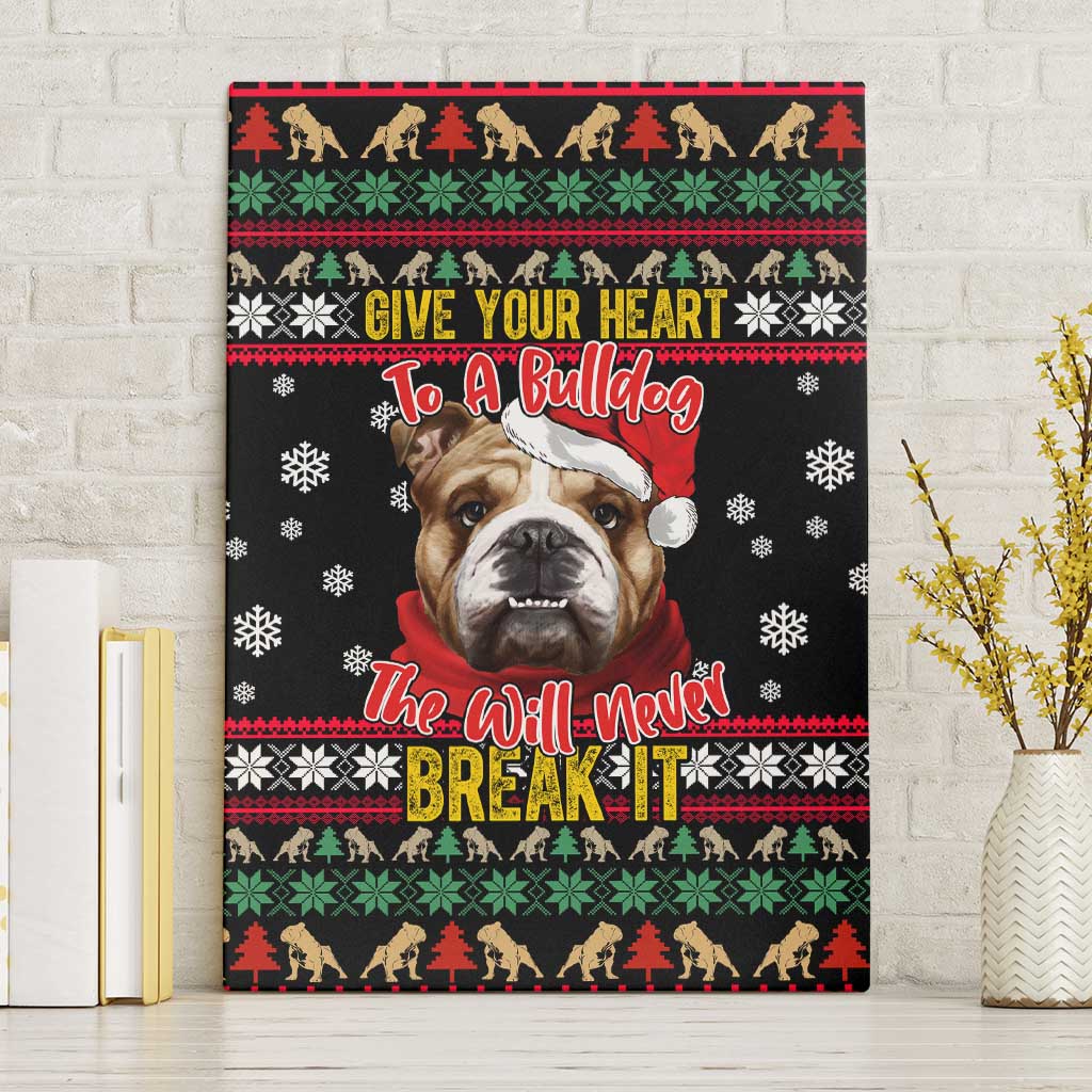 Give Your Heart Bulldog Christmas Canvas Wall Art Xmas Holiday Patterns - Wonder Print Shop