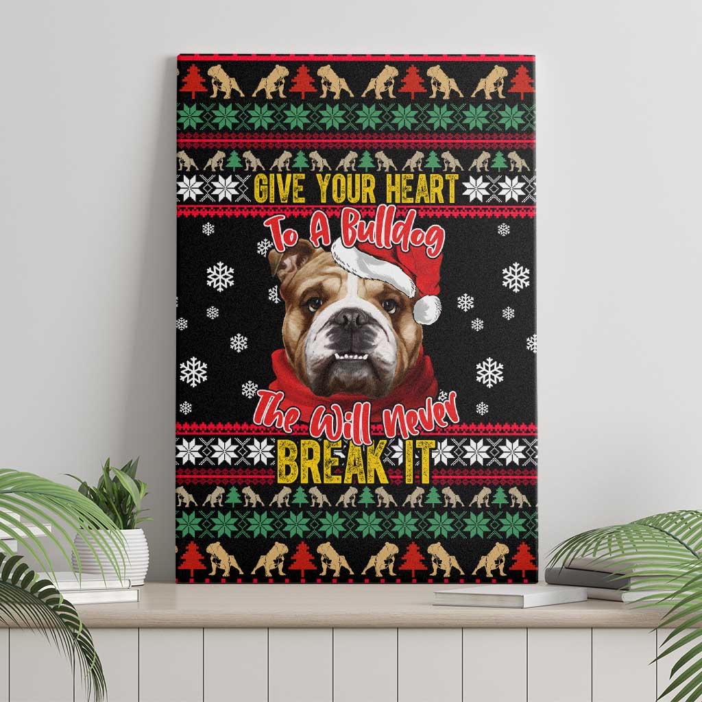 Give Your Heart Bulldog Christmas Canvas Wall Art Xmas Holiday Patterns - Wonder Print Shop