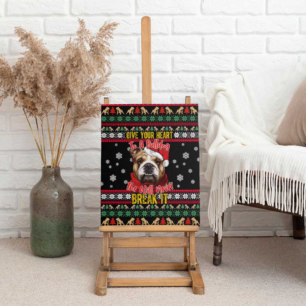 Give Your Heart Bulldog Christmas Canvas Wall Art Xmas Holiday Patterns - Wonder Print Shop