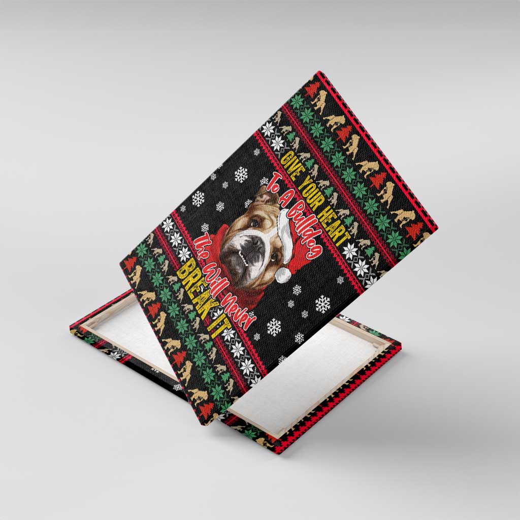 Give Your Heart Bulldog Christmas Canvas Wall Art Xmas Holiday Patterns - Wonder Print Shop