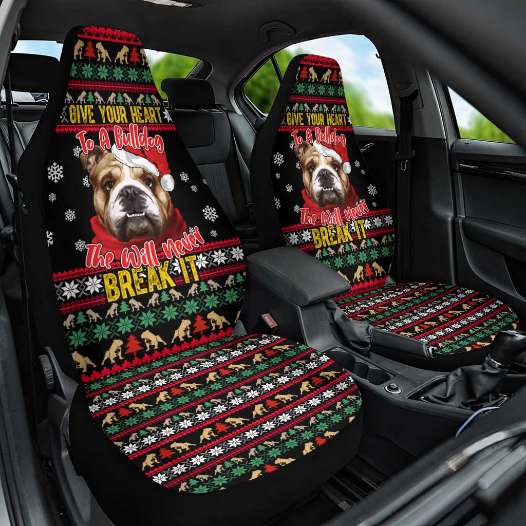Give Your Heart Bulldog Christmas Car Seat Cover Xmas Holiday Patterns - Wonder Print Shop