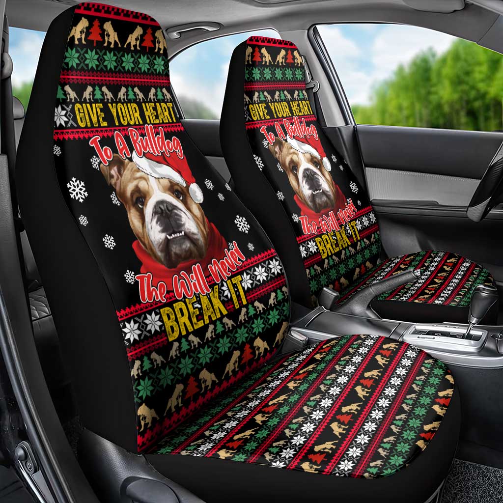 Give Your Heart Bulldog Christmas Car Seat Cover Xmas Holiday Patterns - Wonder Print Shop