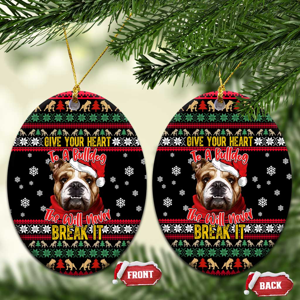 Give Your Heart Bulldog Christmas Ceramic Ornament Xmas Holiday Patterns - Wonder Print Shop