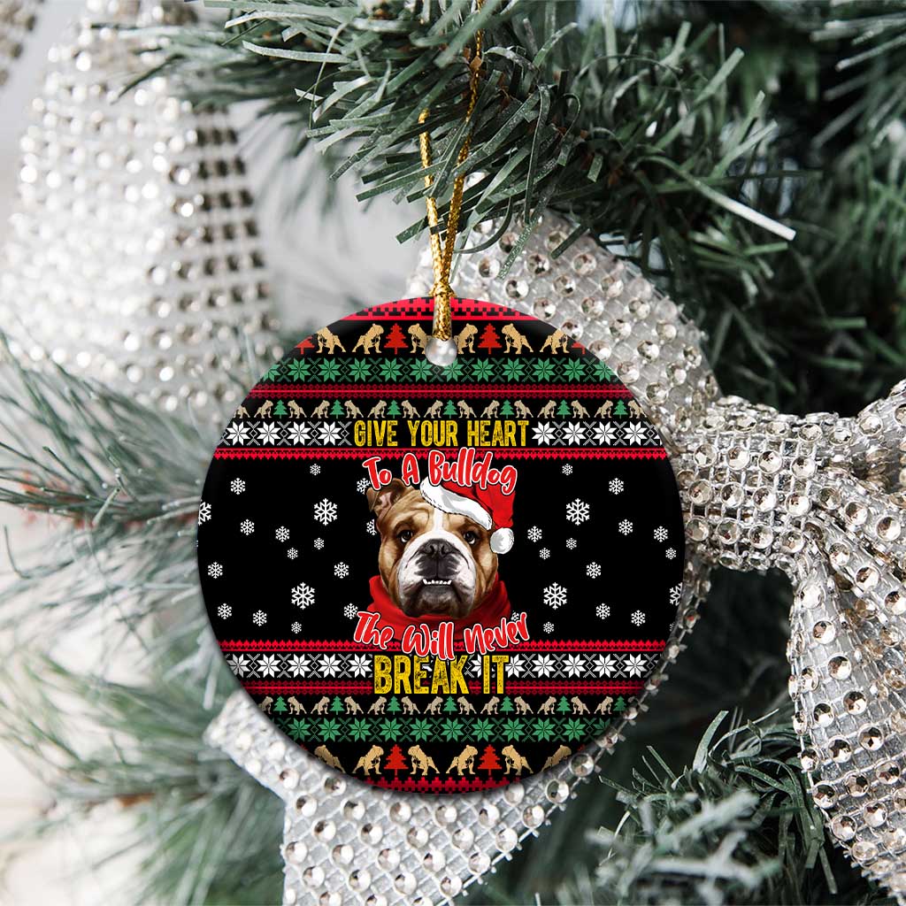 Give Your Heart Bulldog Christmas Ceramic Ornament Xmas Holiday Patterns - Wonder Print Shop
