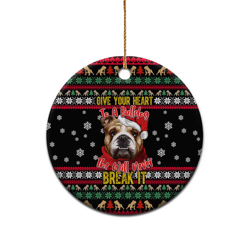 Give Your Heart Bulldog Christmas Ceramic Ornament Xmas Holiday Patterns - Wonder Print Shop