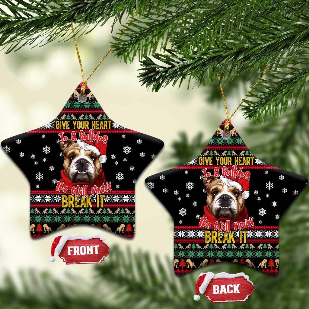 Give Your Heart Bulldog Christmas Ceramic Ornament Xmas Holiday Patterns - Wonder Print Shop
