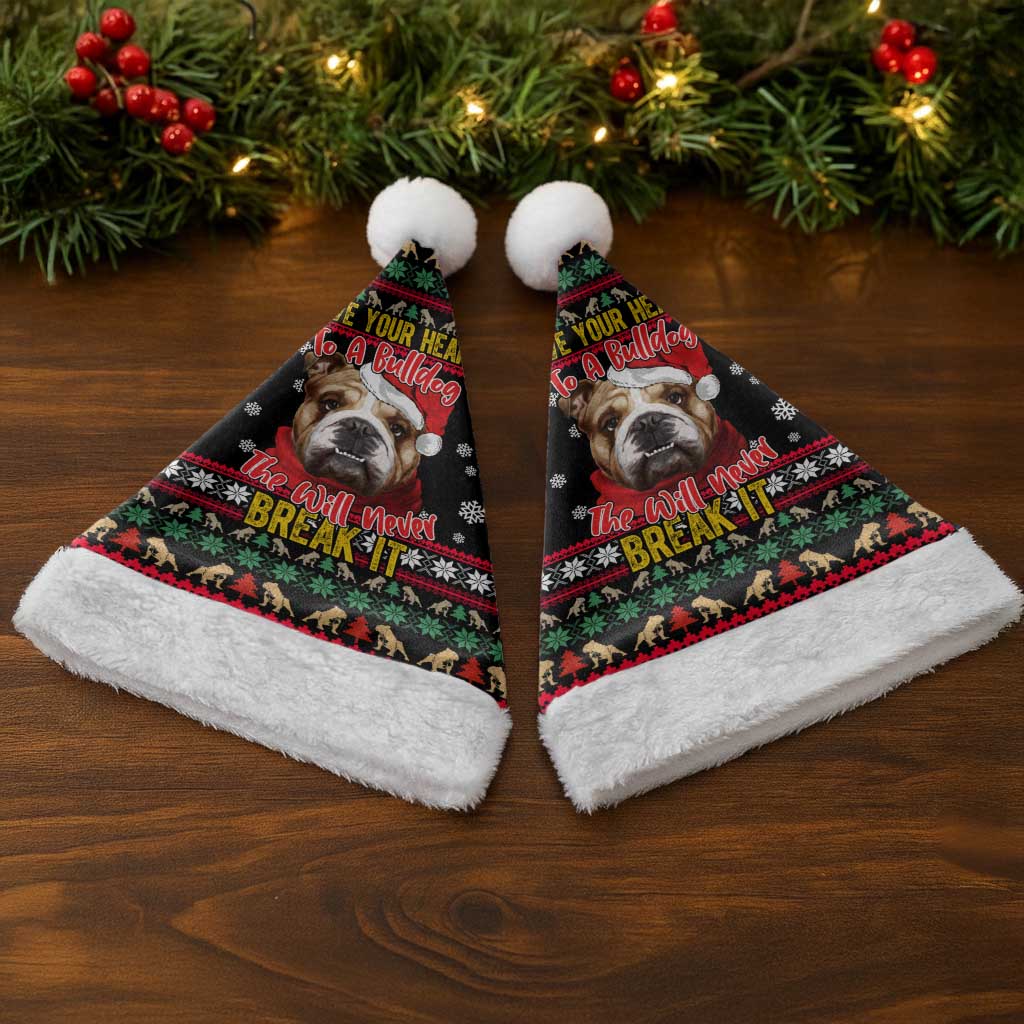Give Your Heart Bulldog Christmas Santa Hat Xmas Holiday Patterns - Wonder Print Shop