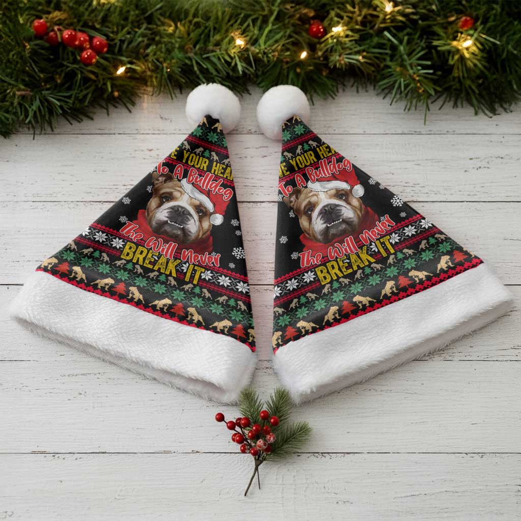 Give Your Heart Bulldog Christmas Santa Hat Xmas Holiday Patterns - Wonder Print Shop