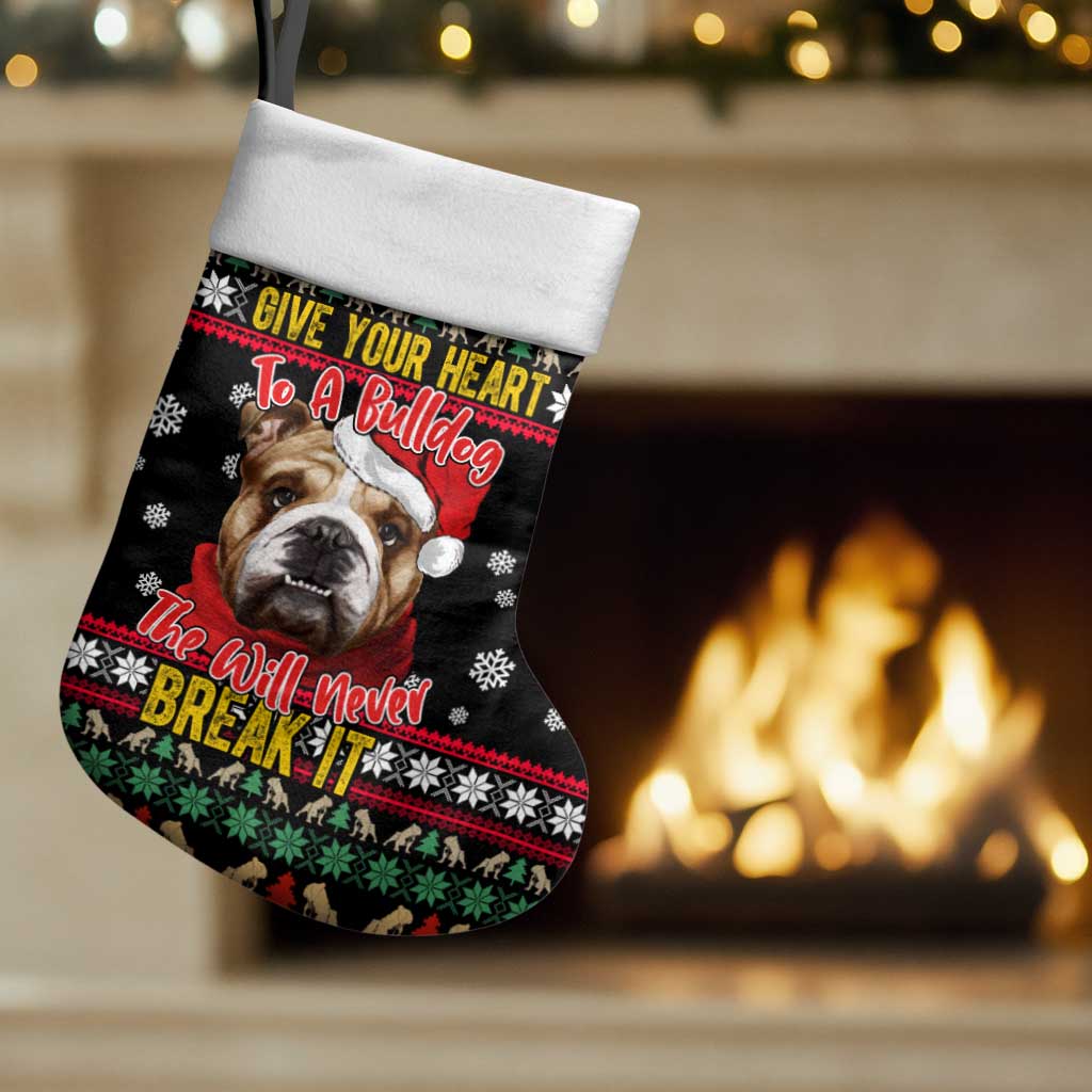Give Your Heart Bulldog Christmas Stocking Xmas Holiday Patterns - Wonder Print Shop