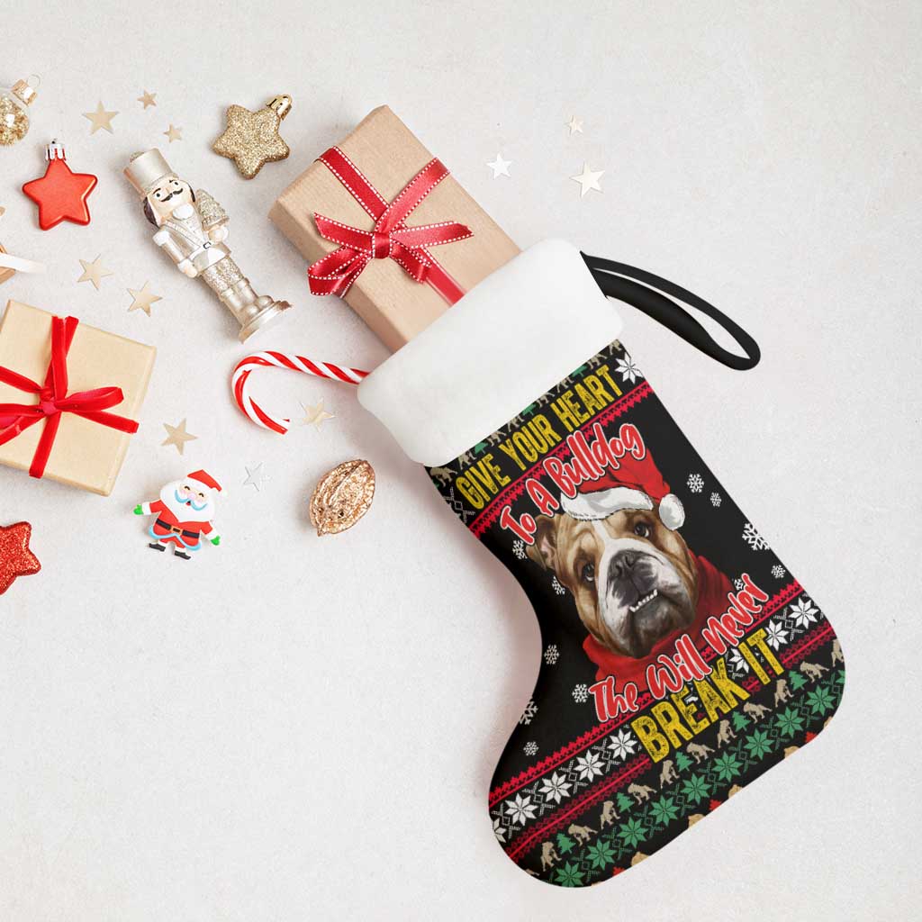 Give Your Heart Bulldog Christmas Stocking Xmas Holiday Patterns - Wonder Print Shop