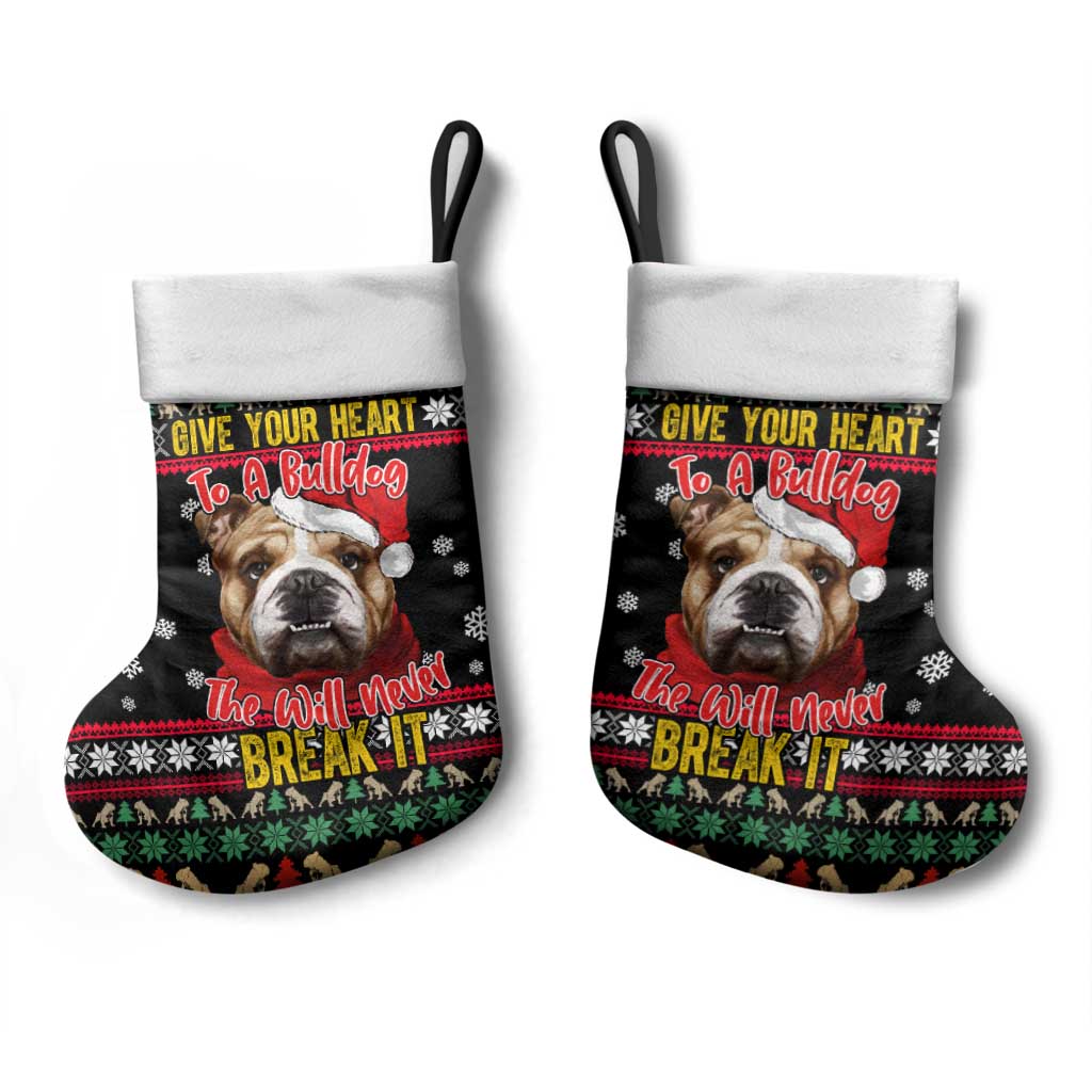 Give Your Heart Bulldog Christmas Stocking Xmas Holiday Patterns - Wonder Print Shop