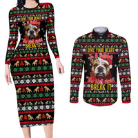 Give Your Heart Bulldog Christmas Couples Matching Long Sleeve Bodycon Dress and Long Sleeve Button Shirt Xmas Holiday Patterns - Wonder Print Shop