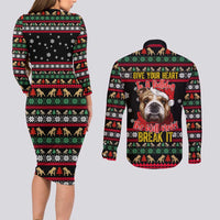 Give Your Heart Bulldog Christmas Couples Matching Long Sleeve Bodycon Dress and Long Sleeve Button Shirt Xmas Holiday Patterns - Wonder Print Shop