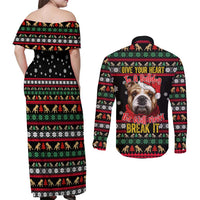 Give Your Heart Bulldog Christmas Couples Matching Off Shoulder Maxi Dress and Long Sleeve Button Shirt Xmas Holiday Patterns - Wonder Print Shop