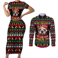 Give Your Heart Bulldog Christmas Couples Matching Short Sleeve Bodycon Dress and Long Sleeve Button Shirt Xmas Holiday Patterns - Wonder Print Shop