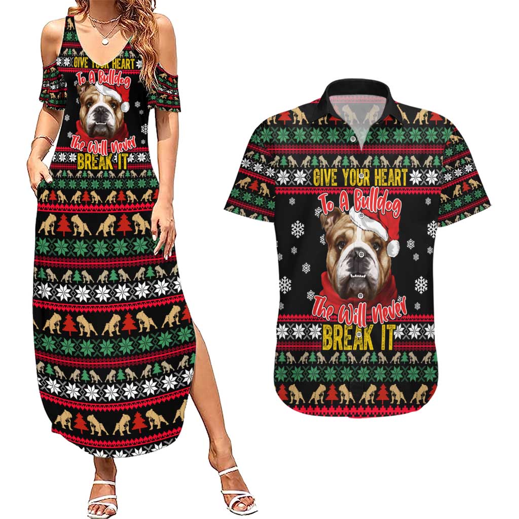 Give Your Heart Bulldog Christmas Couples Matching Summer Maxi Dress and Hawaiian Shirt Xmas Holiday Patterns - Wonder Print Shop