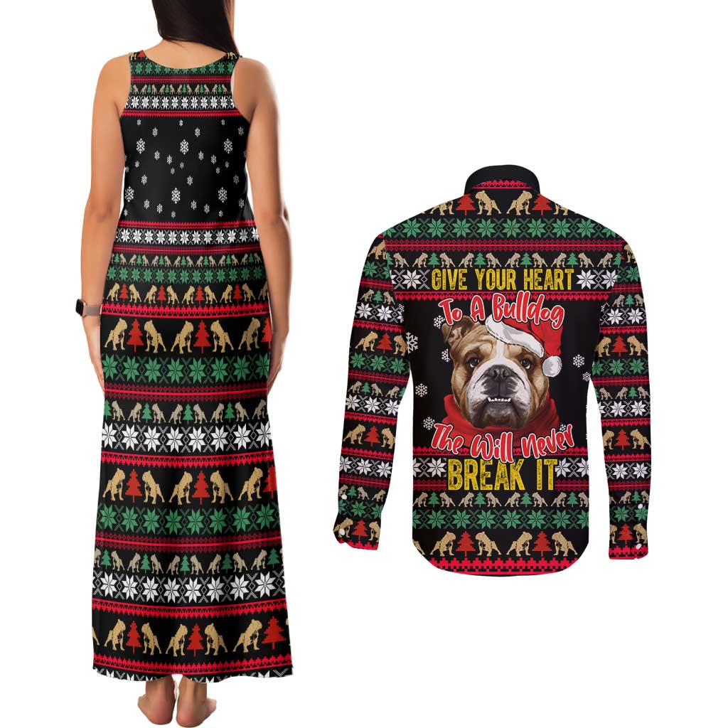 Give Your Heart Bulldog Christmas Couples Matching Tank Maxi Dress and Long Sleeve Button Shirt Xmas Holiday Patterns - Wonder Print Shop