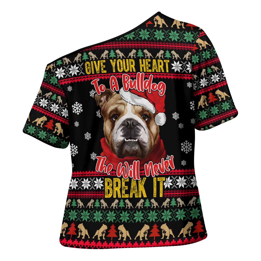 Give Your Heart Bulldog Christmas Cross Shoulder Shirt Xmas Holiday Patterns - Wonder Print Shop