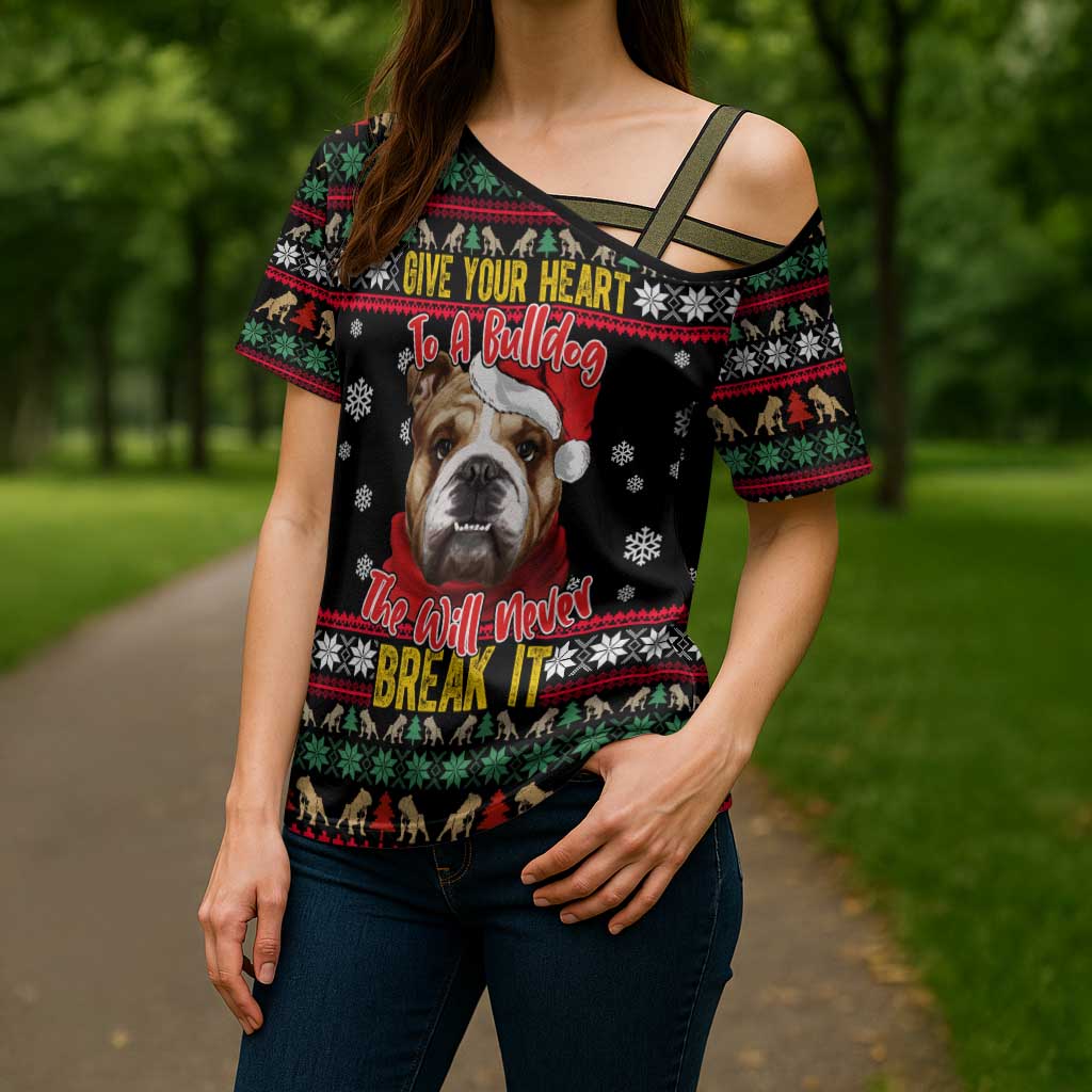 Give Your Heart Bulldog Christmas Cross Shoulder Shirt Xmas Holiday Patterns - Wonder Print Shop