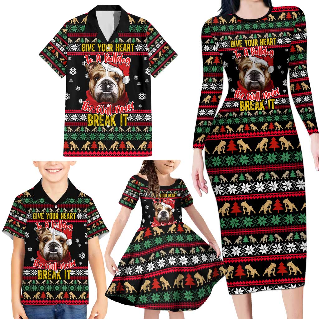 Give Your Heart Bulldog Christmas Family Matching Long Sleeve Bodycon Dress and Hawaiian Shirt Xmas Holiday Patterns - Wonder Print Shop