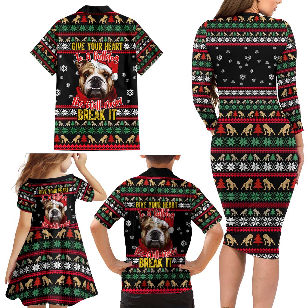 Give Your Heart Bulldog Christmas Family Matching Long Sleeve Bodycon Dress and Hawaiian Shirt Xmas Holiday Patterns - Wonder Print Shop