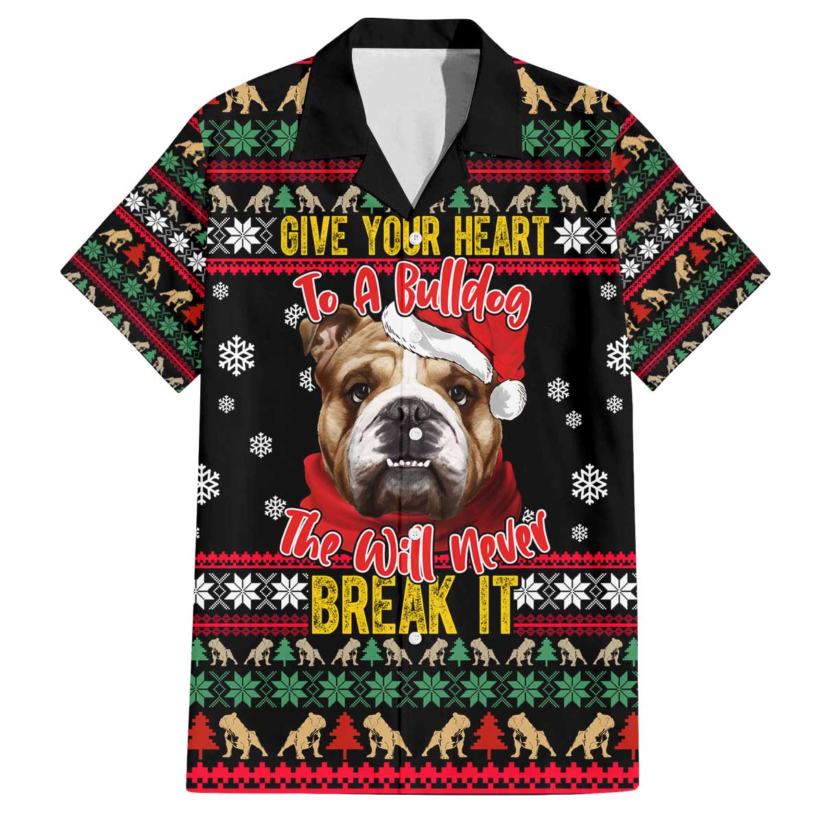 Give Your Heart Bulldog Christmas Family Matching Off The Shoulder Long Sleeve Dress and Hawaiian Shirt Xmas Holiday Patterns - Wonder Print Shop