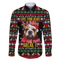 Give Your Heart Bulldog Christmas Family Matching Off The Shoulder Long Sleeve Dress and Hawaiian Shirt Xmas Holiday Patterns - Wonder Print Shop