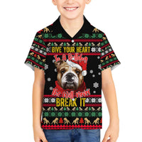 Give Your Heart Bulldog Christmas Family Matching Off The Shoulder Long Sleeve Dress and Hawaiian Shirt Xmas Holiday Patterns - Wonder Print Shop